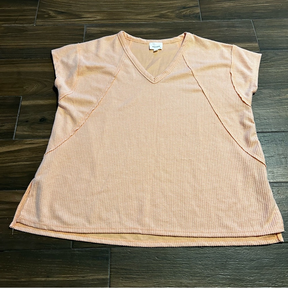 Andree by Unit Peach Waffle Blouse Short Sleeve Medium